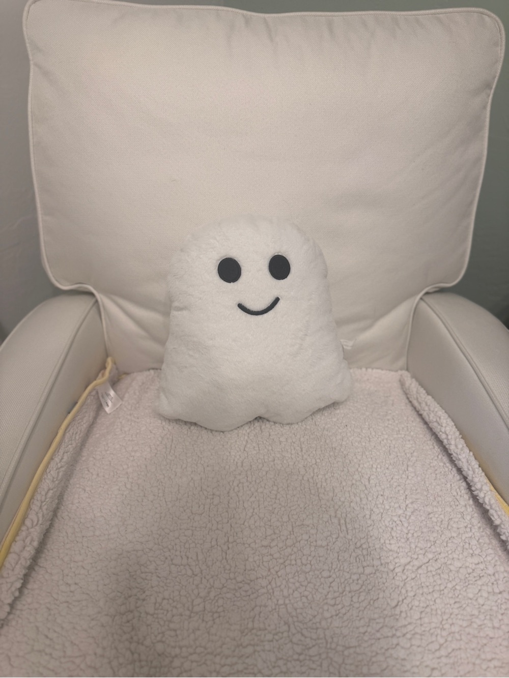 Plush White Smiley Spooky Ghost Decorative Pillow - Halloween Stuffed Toy